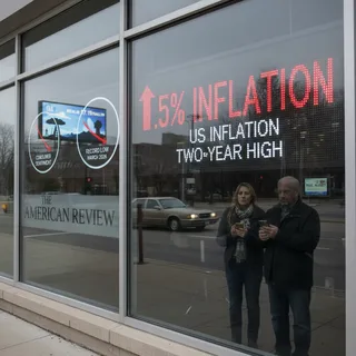 Surging gas prices in a modern American storefront, reflecting economic hardship and low consumer sentiment.