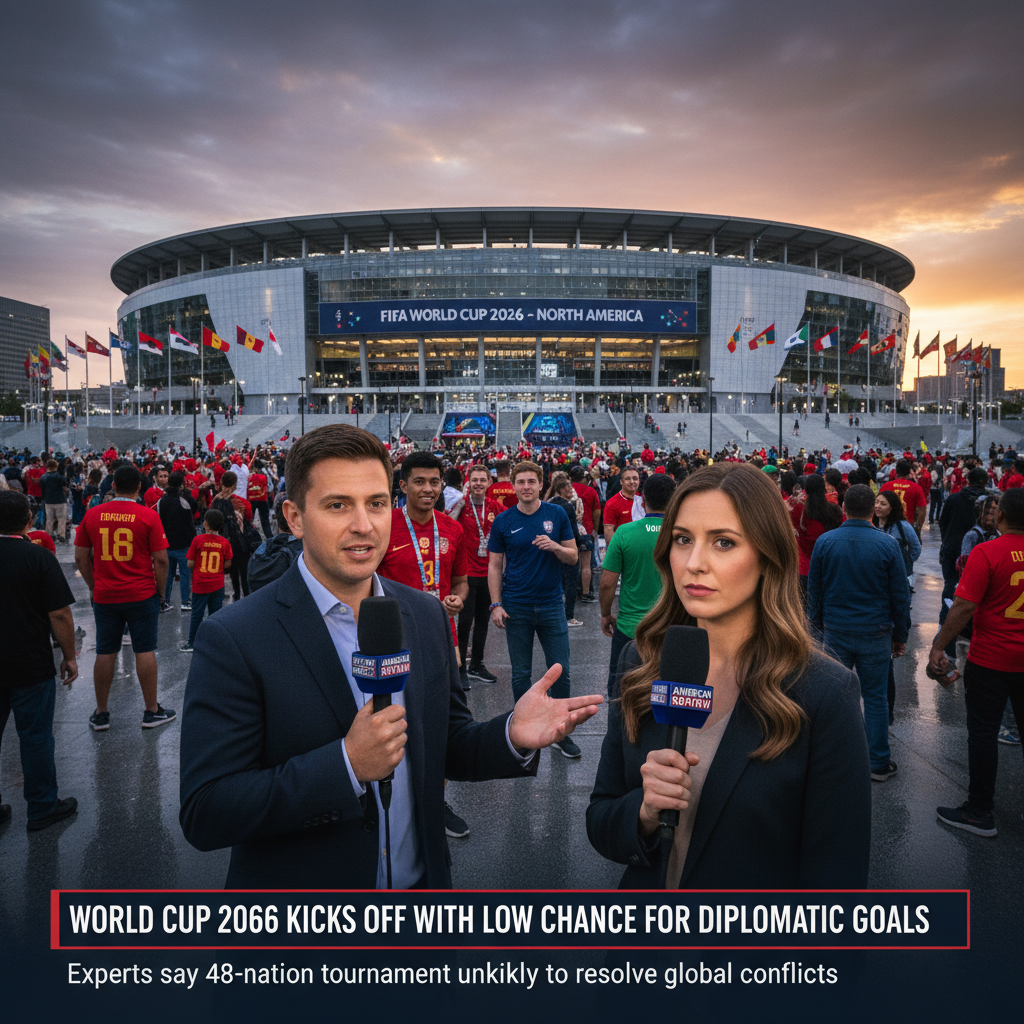 Flag of the United States at a stadium during the World Cup 2026, a global soccer tournament.