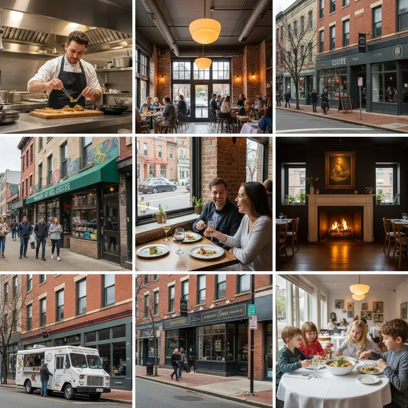 Photorealistic regional news photograph of upscale dining establishments in Washington, D.C. for a 2026 restaurant guide.