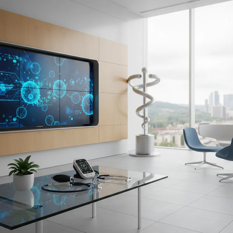 A clean, modern healthcare setting in a realistic environment, featuring digital health tools.