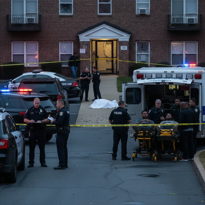 Crime scene tape surrounds an apartment complex in Southeast D.C. following a fatal shooting.