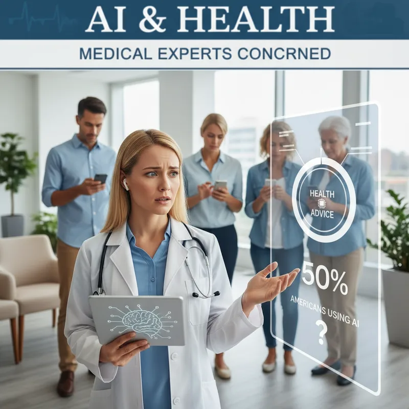 Doctor and patient in a modern clinic discussing health data on a tablet, with AI abstract visualization in background.
