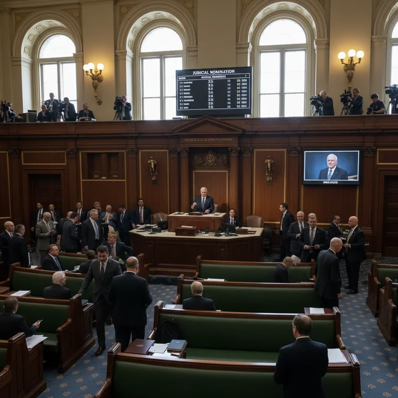 U.S. Senate chamber with senators returning for a key judicial nomination vote.