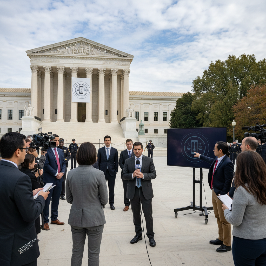 Supreme Court building exterior with gavel and scales of justice overlaid, representing legal deliberations.