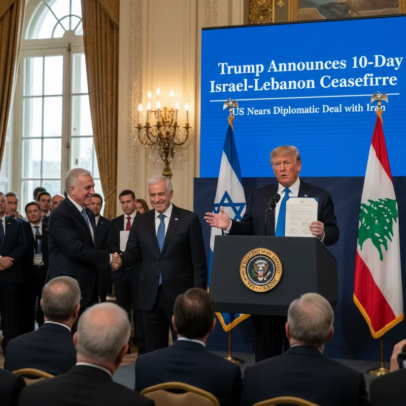 Former U.S. President Donald Trump speaking at a press conference regarding a ceasefire agreement.