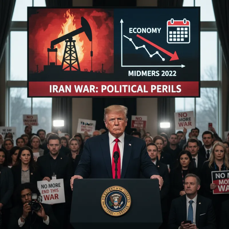 President Donald Trump stands at a podium in front of a blurred American flag, looking serious.