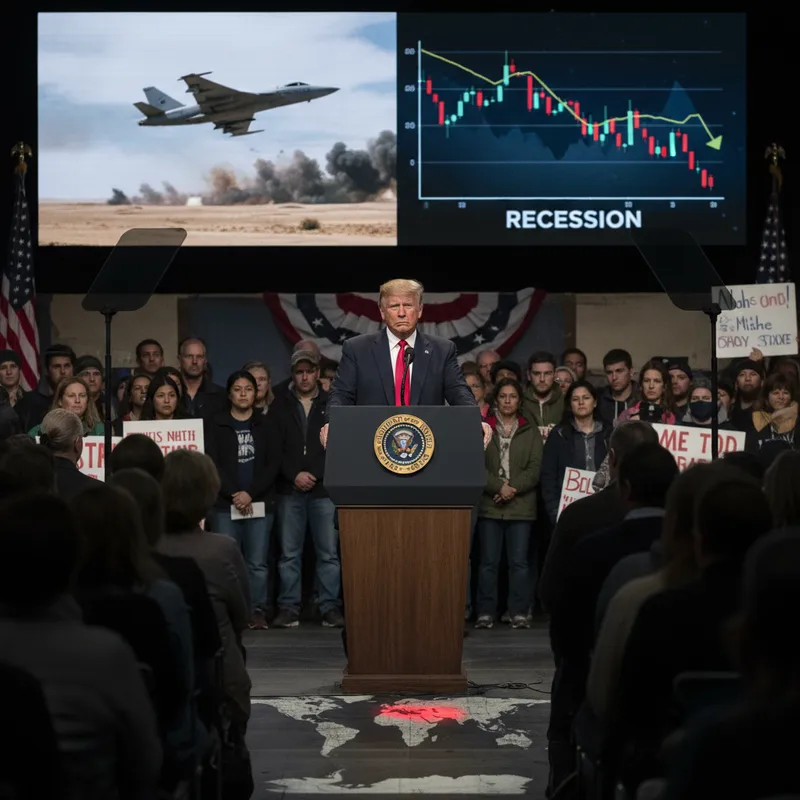 President Donald Trump appears concerned amid a backdrop suggesting geopolitical tensions and political challenges.