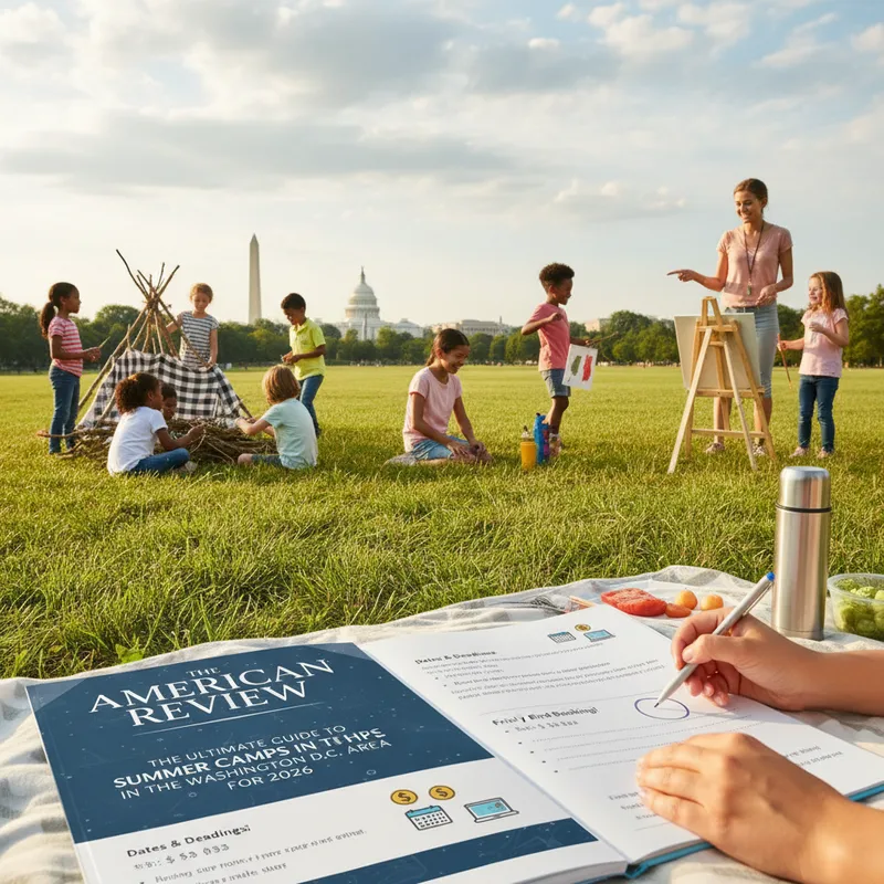Children participating in outdoor summer camp activities near Washington, D.C. as a 2026 guide is released.