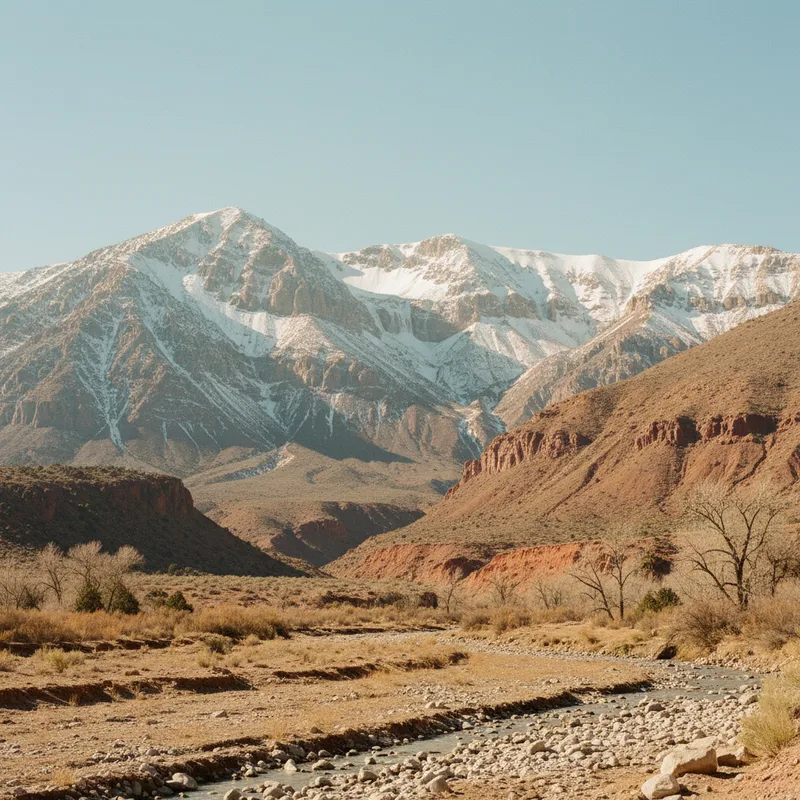 Dry, cracked earth under a pale sky with distant, barren mountains representing Utah's disappearing snowpack.