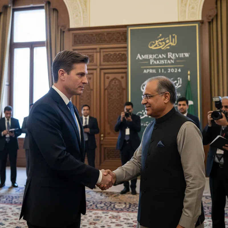 Vice President Vance shakes hands with a Pakistani official in front of the Prime Minister's office in Islamabad.