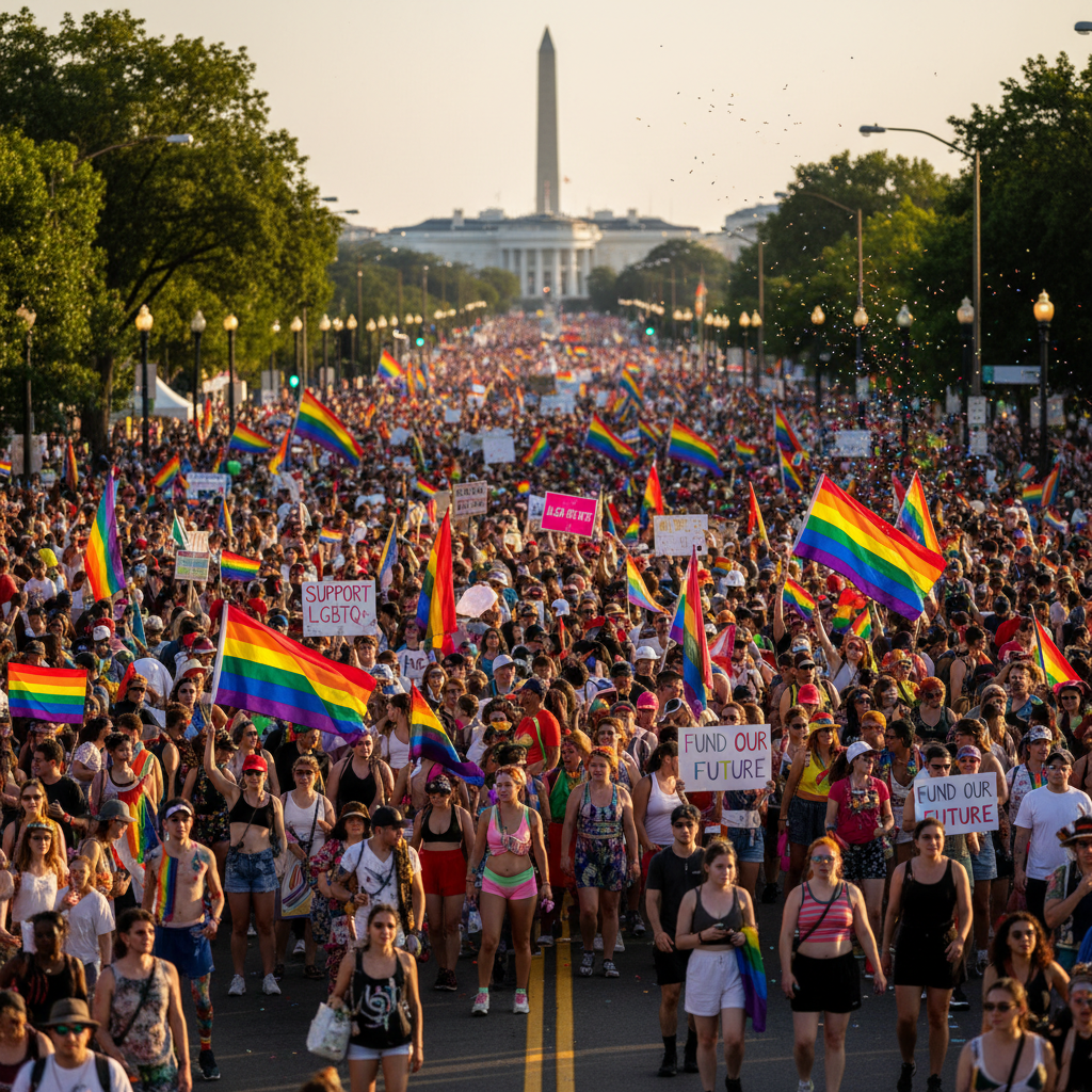 A Pride parade with hundreds of thousands of people celebrating in Washington D.C.